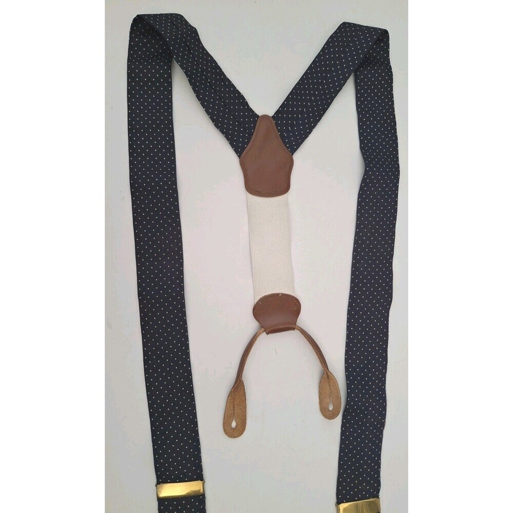 Men's Dooney & Bourke Suspenders Silk Leather Polka Dot Navy Blue White
